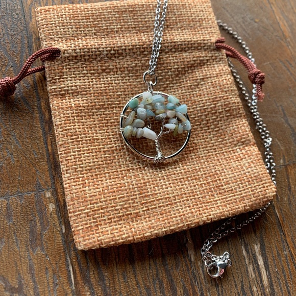 Amazonite Necklace Tree Of Life Necklace Amazonite Pendant Wire Wrapped Necklace - Picture 3 of 3